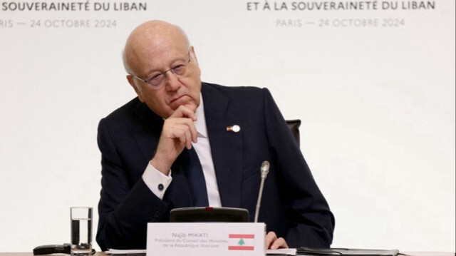 Le Premier ministre libanais, Najib Mikati lors d'une conférence de presse internationale en soutien au Liban à Paris en France,  le 24 octobre 2024.