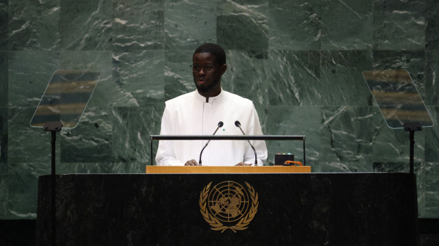 Le président du Sénégal, Bassírou Diomaye Diakhar Faye, s'exprime lors de la 79e session de l'Assemblée générale des Nations unies au siège des Nations unies à New York, le 25 septembre 2024.