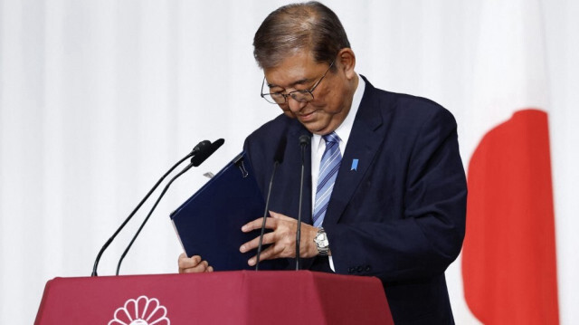 Shigeru Ishiba, Premier ministre japonais et chef du Parti libéral démocrate (PLD) au pouvoir, réagit lors d'une conférence de presse au siège du parti à Tokyo, le 28 octobre 2024.