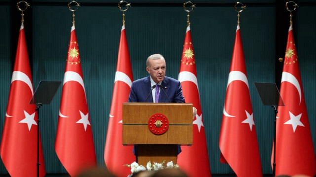 Le Président turc, Recep Tayyip Erdogan,lors d'un discours après avoir présidé la réunion du cabinet au complexe présidentiel d'Ankara, le 28 octobre 2024.