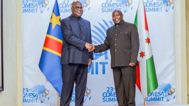 Le président du RDC Félix Tshisekedi et son homologue burundais General Evariste Ndayishimiye.