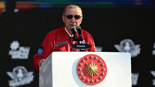 Le Président turc, Recep Tayyip Erdogan  lors du troisième jour de l'événement technologique et aérospatial de premier plan TEKNOFEST à l'aéroport d'Adana en Turkiye, le 04 octobre 2024.