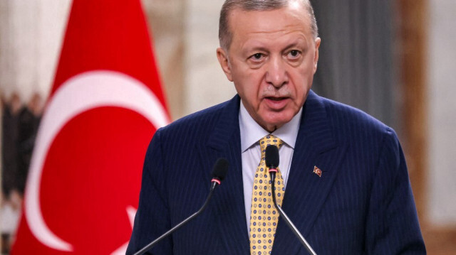 Le président turc Recep Tayyip Erdogan s'exprime lors d'une déclaration commune aux médias à Bagdad le 22 avril 2024.