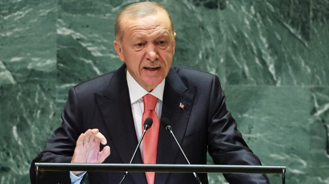 Recep Tayyip Erdoğan, président de la République de Türkiye, s'exprime lors de l'Assemblée générale des Nations unies (AGNU) au siège des Nations unies, le 24 septembre 2024 à New York.