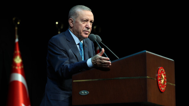 Le Président turc, Recep Tayyip Erdogan, lors de la cérémonie d'ouverture de l'année académique 2024-2025 au centre de convention et de culture de la nation de Bestepe à Ankara en Turquie, le 08 octobre 2024.