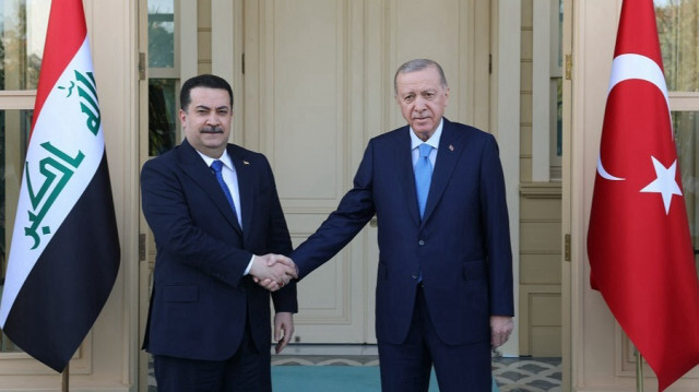 Turkish President Recep Tayyip Erdogan (R) receives Iraqi Prime Minister Mohammed Shia al-Sudani (L) at Dolmabahce Palace working office in Istanbul, Türkiye on November 01, 2024.