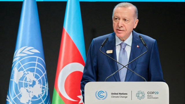 Le Président turc, Recep Tayyip Erdogan lors du Sommet des leaders mondiaux pour l'action climatique (COP29) à Bakou, en Azerbaïdjan, le 12 novembre 2024.