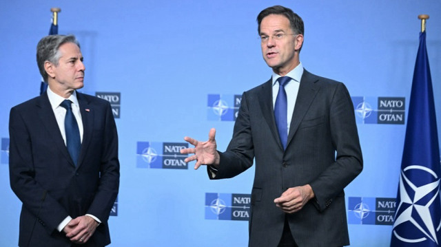 US Secretary of State Antony Blinken (L) and NATO secretary general Mark Rutte (R) hold a joint press conference at NATO headquarters in Brussels, Belgium on November 13, 2024.