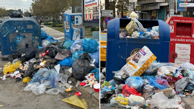 İzmir'in Buca ilçesinde belediye işçilerinin greve çıkması nedeniyle çöpler toplanmadı.