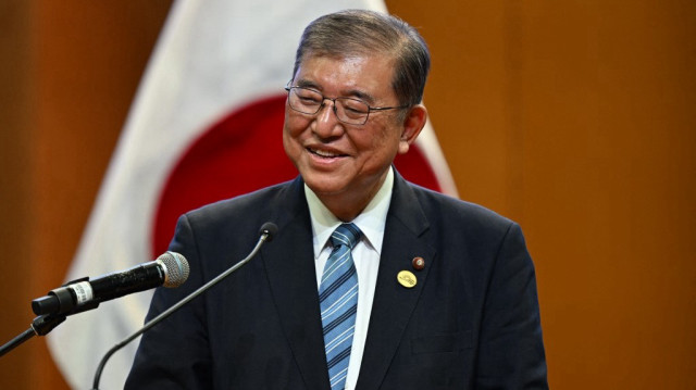 Le Premier ministre japonais Shigeru Ishiba s'exprime lors d'une réunion avec des membres de la communauté péruvienne-japonaise à l'Association péruvienne japonaise (APJ) à Lima, le 17 novembre 2024.