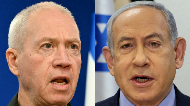 Cette combinaison d'images créée le 21 mai 2024 montre le ministre israélien de la Défense Yoav Gallant (à gauche) lors d'une conférence de presse à Tel Aviv le 18 décembre 2023 et le Premier ministre Benjamin Netanyahu s'adressant à une réunion du cabinet au ministère israélien de la Défense à Tel Aviv le 31 décembre 2023. Le 21 novembre 2024, la Cour pénale internationale a émis des mandats d'arrêt à l'encontre du Premier ministre israélien Benjamin Netanyahu et du ministre de la Défense Yoav Gallant, ainsi que d'un chef militaire du Hamas.