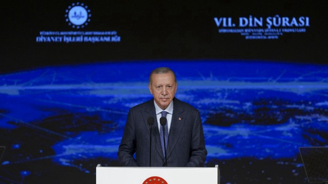 Le Président turc, Recep Tayyip Erdogan, lors du 7e Conseil religieux qui se tient dans la salle de conférence de la présidence des affaires religieuses à Ankara en Turkiye, le 26 novembre 2024.