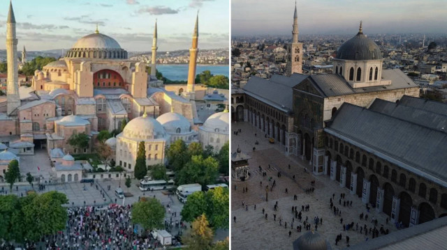 Ayasofya Camii ve Suriye'nin başkenti Şam'da bulunan Emevi Camii.