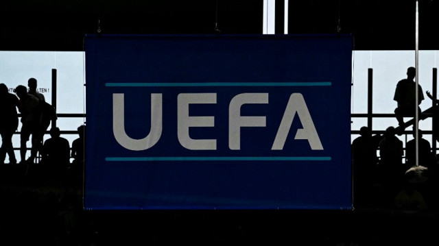 Logo de l'UEFA au stade de Cologne, le 30 juin 2024. 