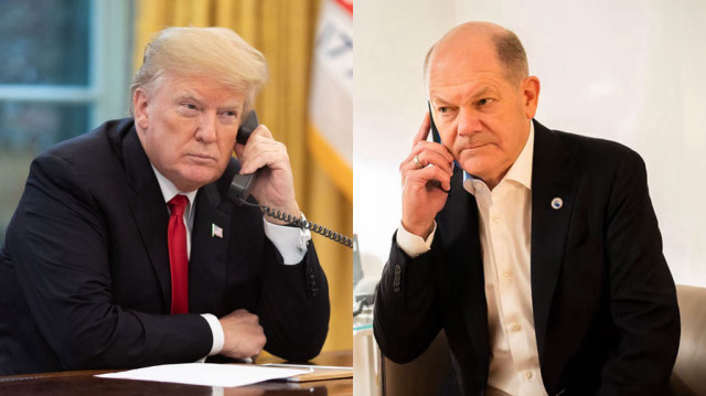 Le 47e président des États-Unis, Donald Trump et le chancelier fédéral d'Allemagne, Olaf Scholz.