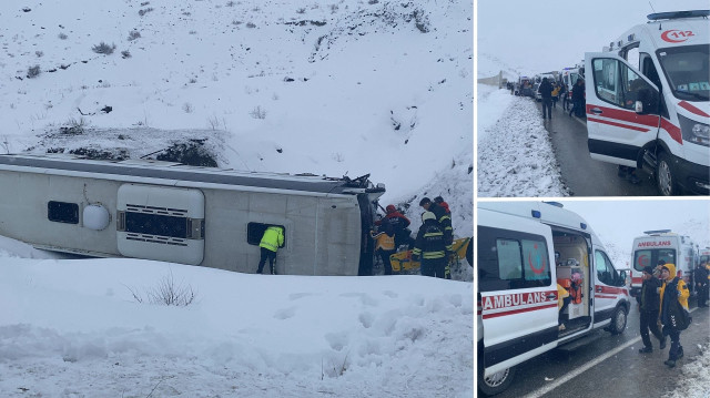 Erzincan'da şarampole uçan otobüsteki yolcuları kurtarma çalışmaları sürüyor.