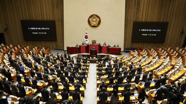 La salle de vote lors de la session plénière pour le vote de destitution du président sud-coréen Yoon Suk Yeol à l'Assemblée nationale à Séoul le 7 décembre 2024. 