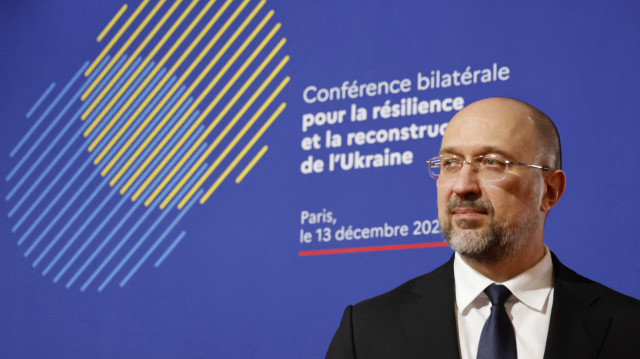 Le Premier ministre ukrainien Denys Chmyhal, lors de la Conférence bilatérale pour la résilience et la reconstruction de l'Ukraine, au ministère de l'Économie à Paris, le 13 décembre 2022.