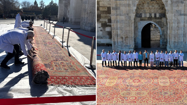 Osmanlı döneminde Hollanda'nın Lahey kentinde Uluslararası Adalet Divanı olarak hizmet veren Barış Sarayı'na hediye edilen Hereke halısı Aksaray'da restorasyonunun tamamlanmasının ardından tıra yüklendi