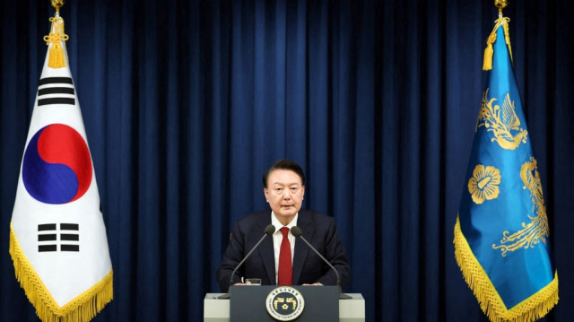 Le président sud-coréen Yoon Suk Yeol prononçant un discours pour déclarer la loi martiale à Séoul, le 3 décembre 2024.