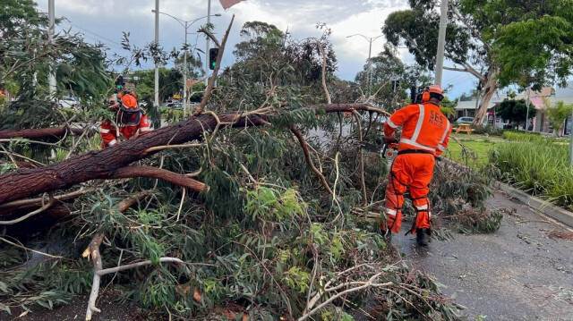 Les équipes de SES qui nettoient les dommages causés par la tempête à Melbourne, le 14 février 2024.