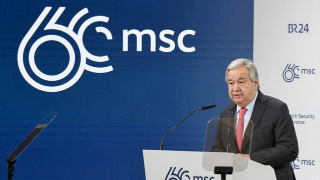 Le secrétaire général de l'ONU, Antonio Guterres, prononce son discours lors de l'ouverture de la 60e Conférence de Munich sur la sécurité (MSC) à Munich, dans le sud de l'Allemagne, le 16 février 2024.