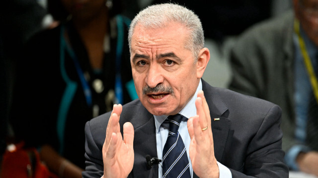 Le Premier ministre de l'État de Palestine, Mohammad Shtayyeh, s'exprimant lors d'une réunion publique organisée dans le cadre de la 60e Conférence de Munich sur la sécurité (MSC) à Munich, dans le sud de l'Allemagne, le 18 février 2024.