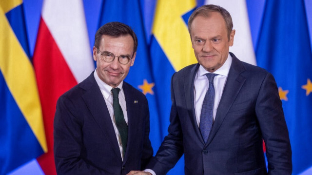 Le Premier ministre suédois, Ulf Kristersson et son homologue polonais, Donald Tusk lors de leur rencontre à Varsovie, en Pologne, le 19 février 2024.