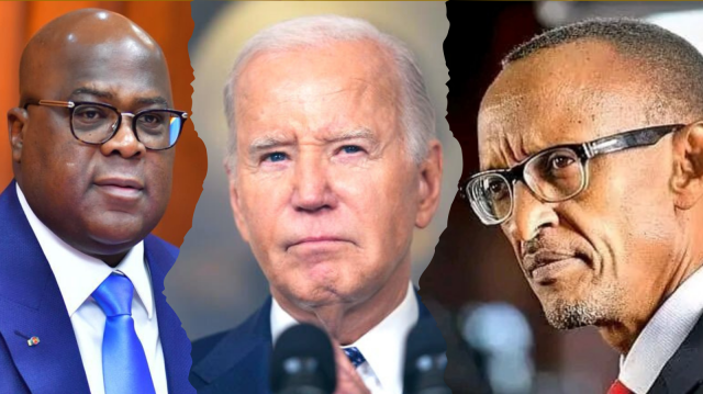 Photo d'illustration montrant, de gauche à droite, Félix A. Tshisekedi, président de la République Démocratique du Congo, Joe Biden, président des États-Unis, et enfin Paul Kagame, président du Rwanda.