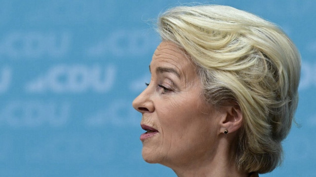 La présidente de la Commission européenne, Ursula von der Leyen, lors d'une conférence de presse à Berlin, en Allemagne, le 19 février 2024. 