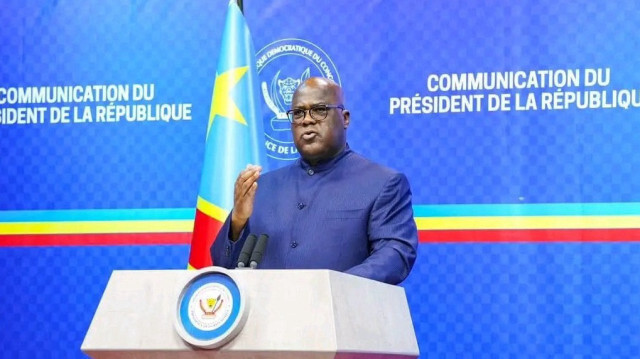 Le président de la RD Congo, Félix Antoine Tshisekedi, lors d'un communiqué de presse à la présidence à Kinshasa, en RD Congo.