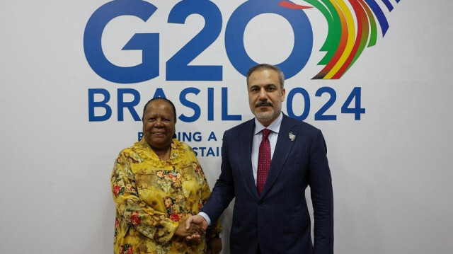 Turkish Foreign Minister Hakan Fidan (R) meets with South Africa's Minister of International Relations and Cooperation Naledi Pandor (L) as part of the G20 Foreign Ministers Meeting in Rio de Janeiro, Brazil on February 23, 2024.