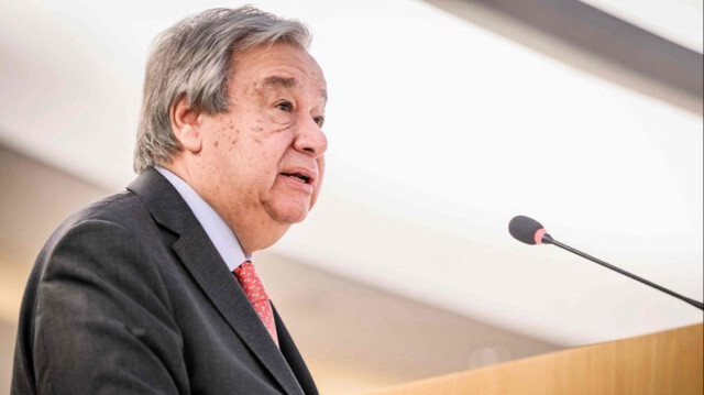 Le secrétaire général de l'ONU, Antonio Guterres à l'ouverture de la 55e session du Conseil des droits de l'homme à Genève en Suisse, le 26 février 2024.