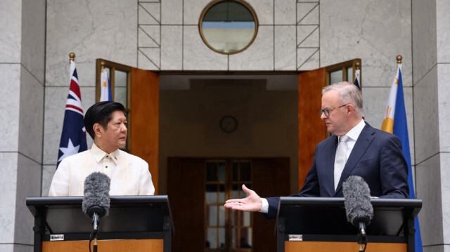 Le président des Philippines, Ferdinand Marcos Jr, assiste à une conférence de presse conjointe avec le Premier ministre australien Anthony Albanese à la Chambre du Parlement à Canberra en Australie le 29 février 2024.