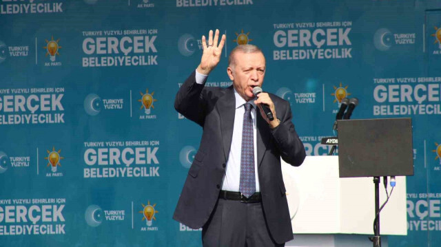 Le président turc Recep Tayyip Erdogan s'exprimant lors d'un discours à Aydin, dans l'Ouest de la Türkiye, le 29 février 2023.