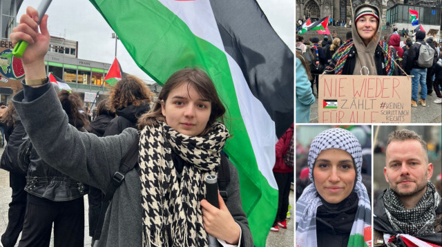 Köln’deki gösteride Filistin ve Gazze'de İsrail tarafından işlenen insanlık trajedisi protesto edildi. 