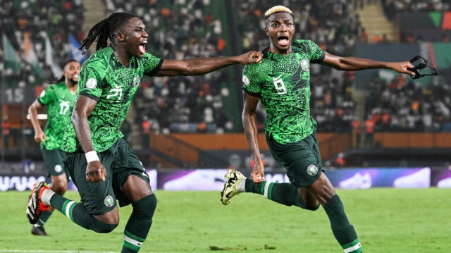 L'attaquant nigérian numéro 9, Victor Osimhen, lors du match de football quart de finale de la Coupe CAN 2024 entre le Nigeria et l'Angola, au Stade Félix Houphouët-Boigny à Abidjan, le 2 février 2024.