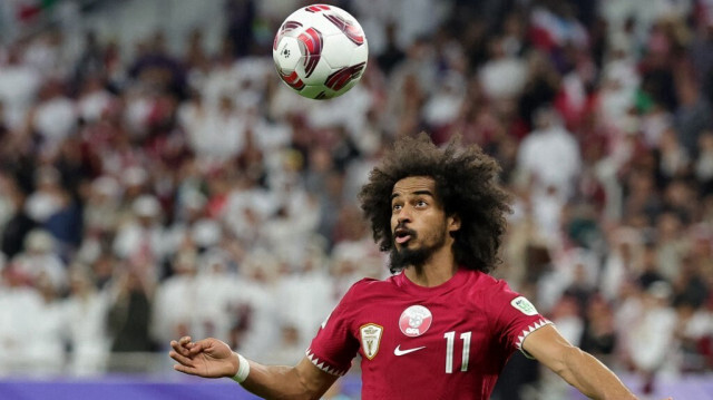 Le numéro 11 du Qatar, Akram Afif, lors de la demi-finale de la Coupe d'Asie de l'AFC 2023 entre l'Iran et le Qatar, au stade al-Thumama, à Doha le 7 février 2024. 