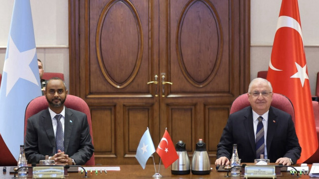 Turkish Defense Minister Yasar Guler (R) and Minister of Defense of Somalia Abdulkadir Mohamed Nur (L) in Ankara, Türkiye on February 08, 2024.