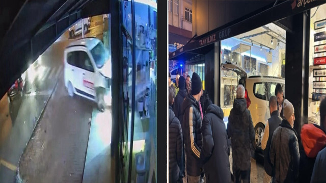 Zonguldak'ta korkutan kaza : Otomobille çarpışan araç beyaz eşya dükkanına daldı 
