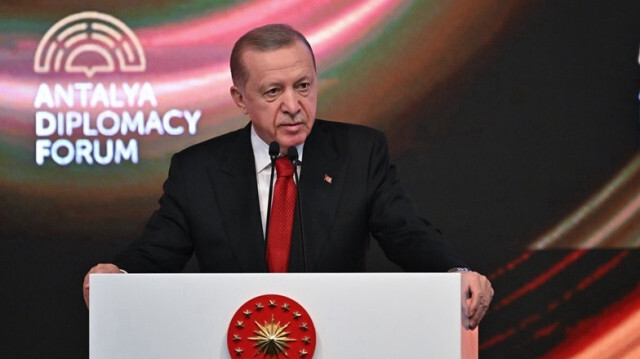 Le Président turc, Recep Tayyip Erdogan, qui a assisté à la cérémonie d'ouverture du Forum diplomatique d'Antalya (ADF) en Turkiye, le 01 mars 2024.