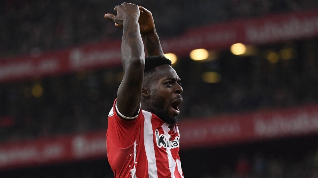 L'attaquant espagnol de l'Athletic Bilbao, Inaki Williams, célèbre la victoire de son équipe face à l'Atletico Bilbao, au Stade San Mames de Bilbao, le 29 février 2024.