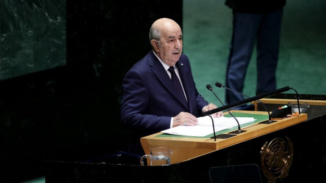 Le président algérien Abdelmadjid Tebboune s'adresse à la 78e Assemblée générale des Nations unies au siège de l'ONU à New York, le 19 septembre 2023. 