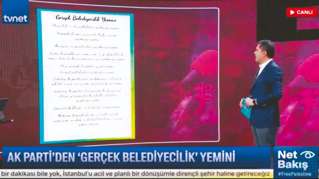 İBB adayı Murat Kurum’un tvnet ekranlarında yemin metnini okudu.