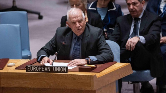 Le Haut représentant de l'Union européenne pour la politique étrangère, Josep Borrell, lors de son discours au Conseil de sécurité des Nations Unies à New York aux États-Unis, le 13 mars 2024.