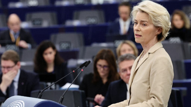 La présidente de la Commission européenne, Ursula von der Leyen, lors d'une session plénière au Parlement européen à Strasbourg, dans l'est de la France, le 28 février 2024.