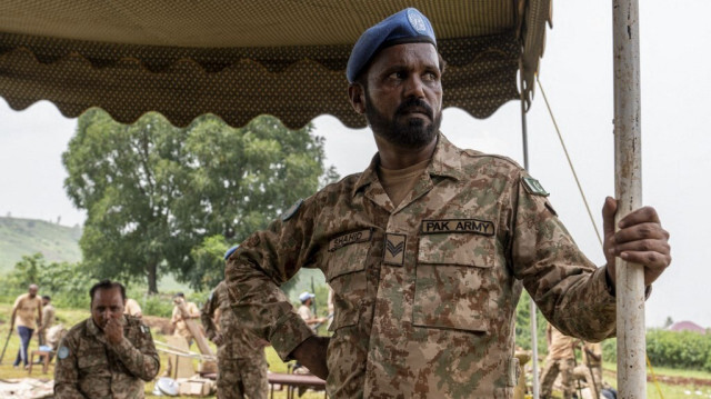 Un casque bleu pakistanais sur la base de la MONUSCO à Kamanyola, dans l'est de la République démocratique du Congo, le 28 février 2024. 