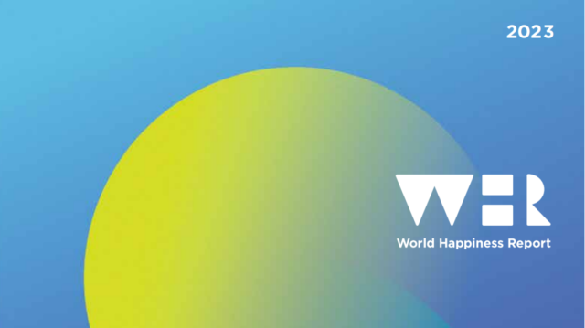 Couverture du Rapport mondial sur le bonheur 2023, publié le 19 mars 2024.