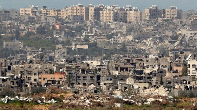 Une vue des bâtiments détruits dans le territoire palestinien à la suite de bombardements à la frontière sud d'Israël avec la bande de Gaza, le 21 mars 2024
