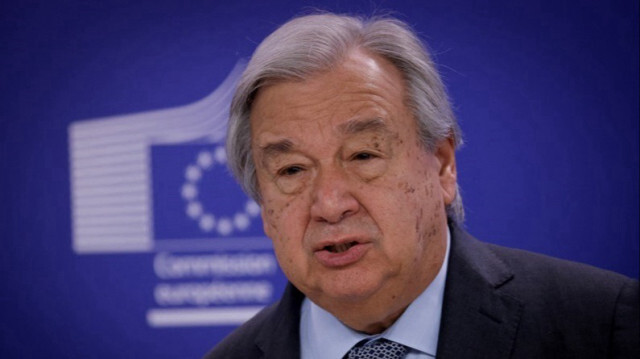 Le secrétaire général de l'ONU, Antonio Guterres, s'exprime lors d'une conférence de presse au siège de l'UE à Bruxelles en Belgique, le 20 mars 2024.